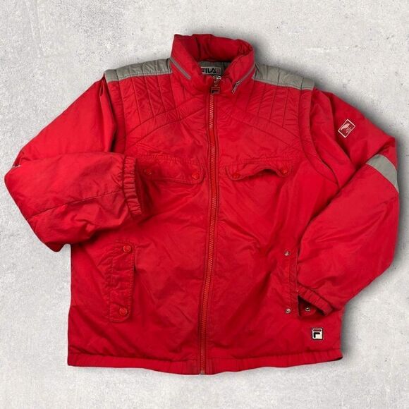 Vintage 80s Retro Fila Red Italian Goose Down Ski Puffer Vest Coat Jacket Sz L - Picture 1 of 10